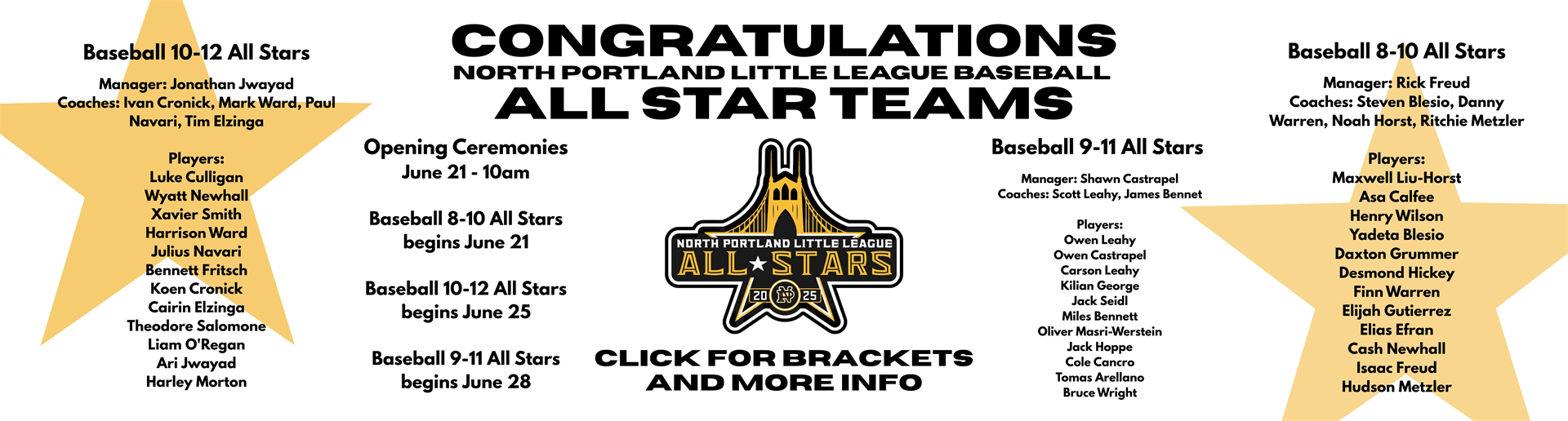 Congratulations Baseball All Stars!